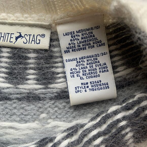 White Stag Fair Isle Angora Lambs Wool Sweater Women’s Medium Ski Gray Ivory - Picture 4 of 6